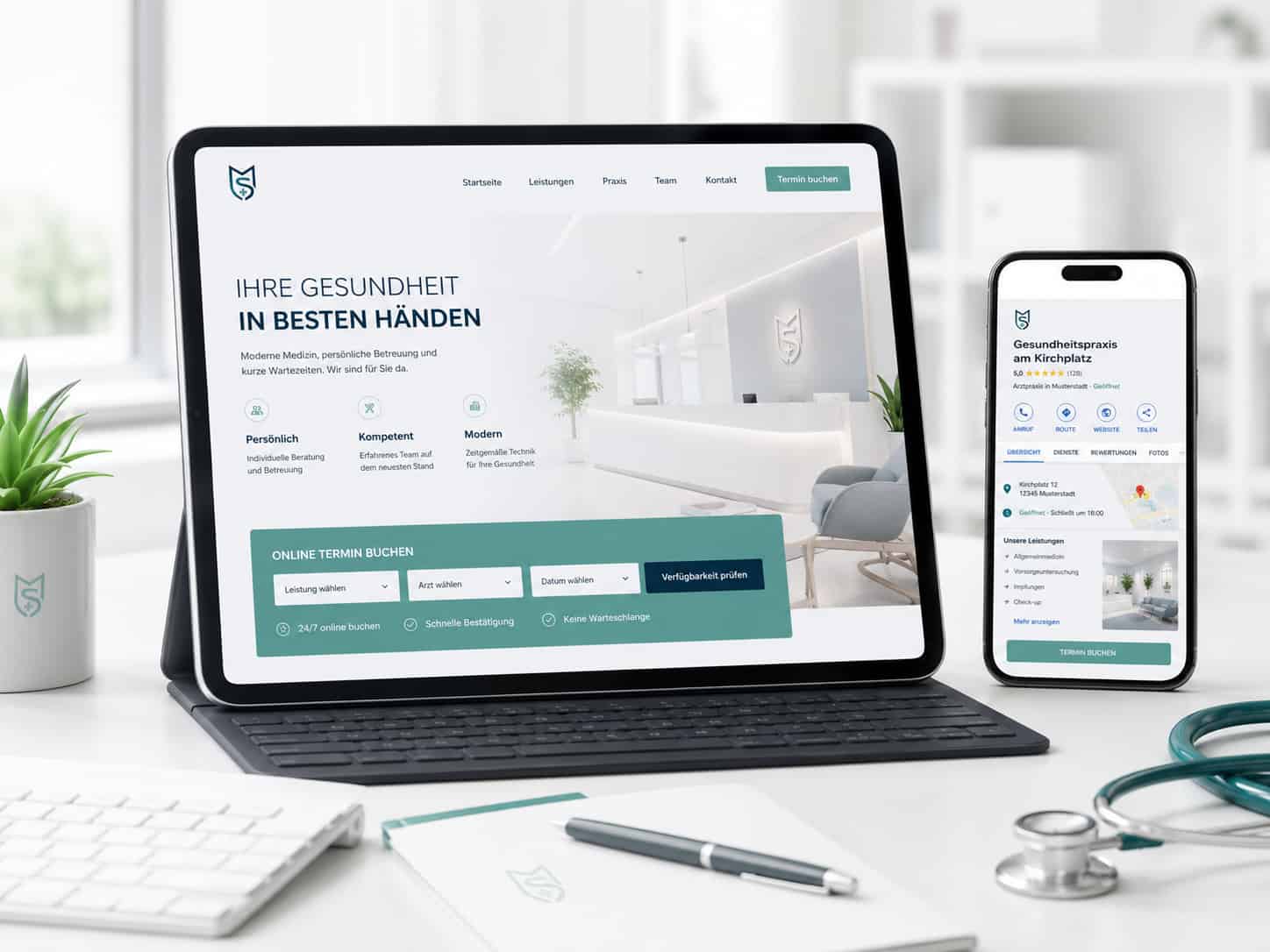 Mockup einer modernen Praxiswebsite