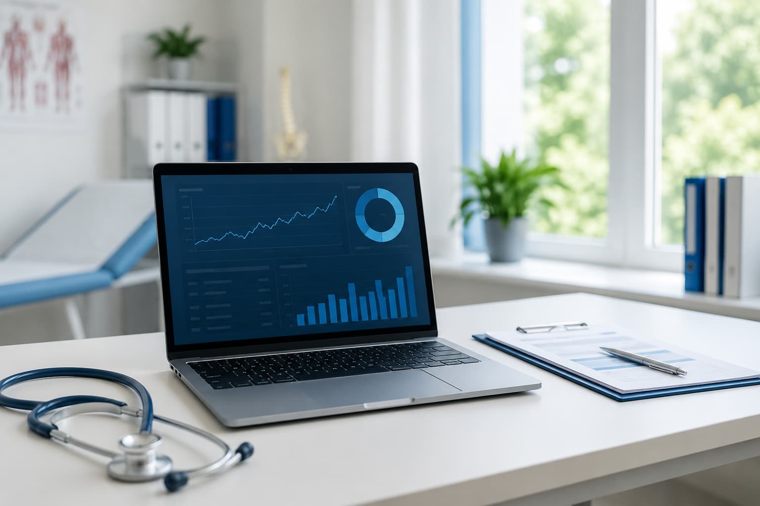 SEO Analyse für medizinische Anbieter an einem modernen Praxisarbeitsplatz