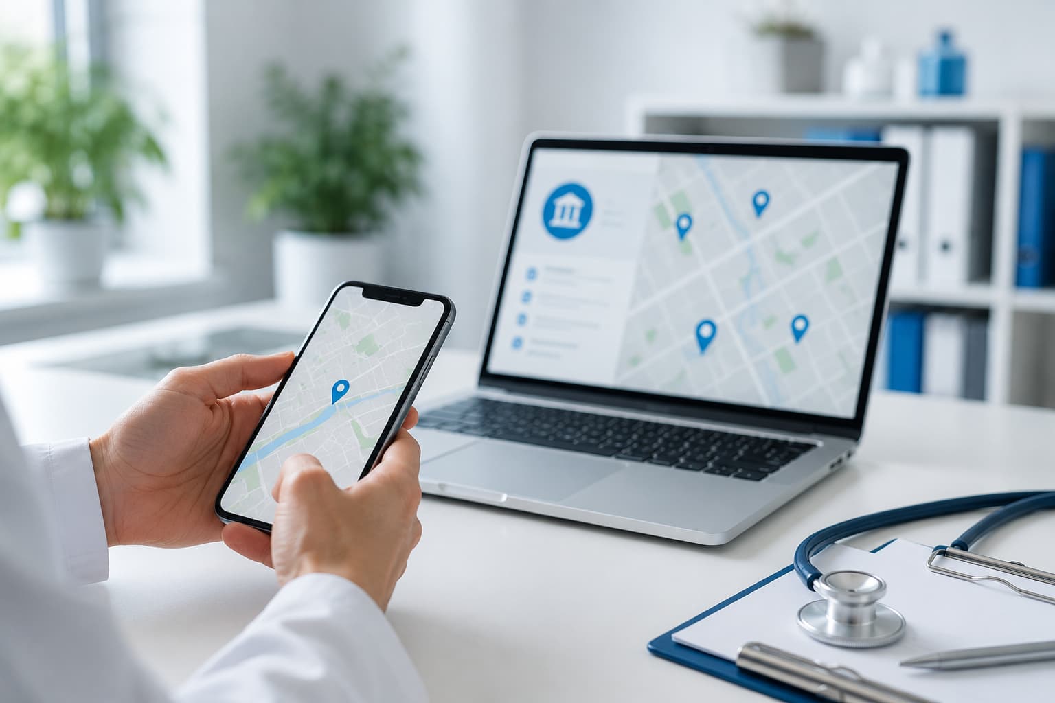 Lokale Auffindbarkeit für medizinische Anbieter auf Smartphone und Laptop