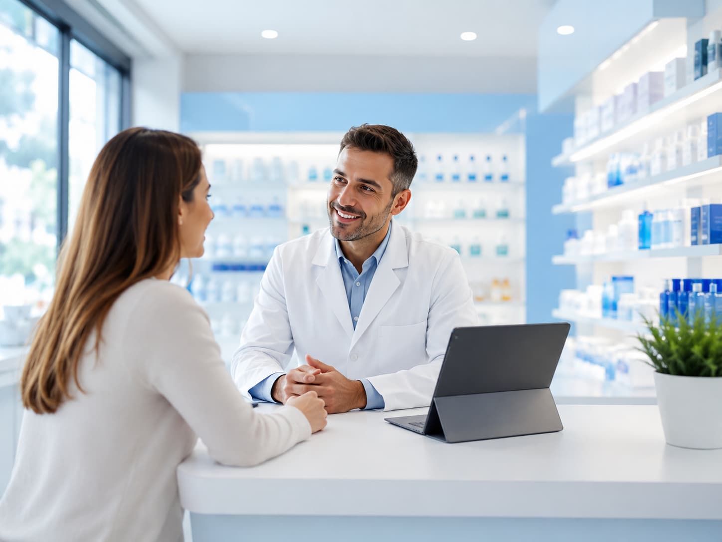 Moderne Apotheke mit digitalem Arbeitsplatz für professionelles Webdesign