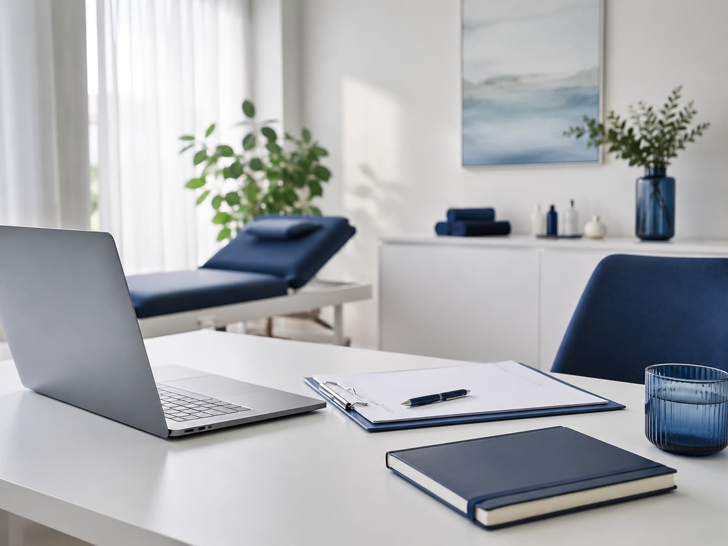 Moderner Therapieraum mit digitalem Arbeitsplatz für professionelles Webdesign